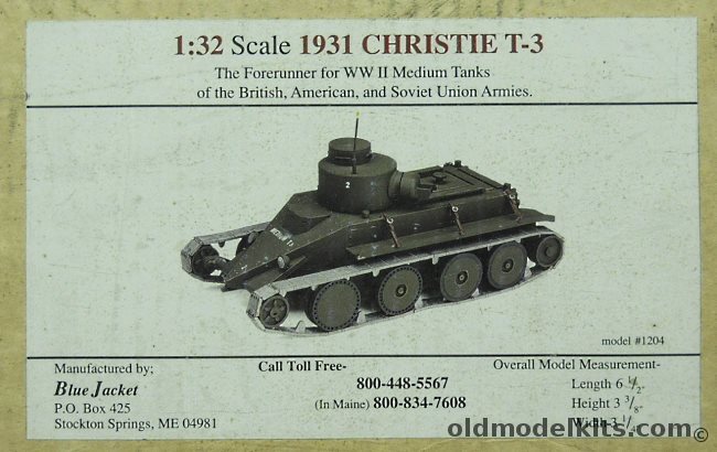 Bluejacket 1/32 1931 Christie T-3 Tank, 1204 plastic model kit